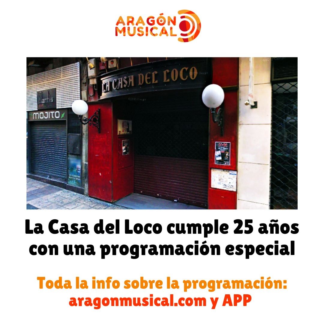 🎉🎊🎸 Ya ha llegado noviembre, el mes de celebración del 25º aniversario de @lacasadelloco. Repasamos su programación especial desde aragonmusical.com y APP de Aragón Musical 📆

🏅 ¡Gracias por tan buenos momentos, Chema Fernández y Antípodas Producciones! Enhorabuena por consolidar la sala como referencia indiscutible de la música en vivo en Aragón 👏👏👏

#AragónEsMusical #LaCasadelLoco #25LaCasaDelLoco #LCDL #25LCDL #Aragón #Aragon #Zaragoza #zgz #ZaragozaMola #Conciertos #Concierto #ZaragozaConciertos #ConciertosZaragoza #ZgzConciertos #ConciertosZgz @losenemigosoficial