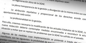 Parte del manifiesto por la reforma de la SGAE que han firmado 139 músicos, de ellos cinco aragoneses