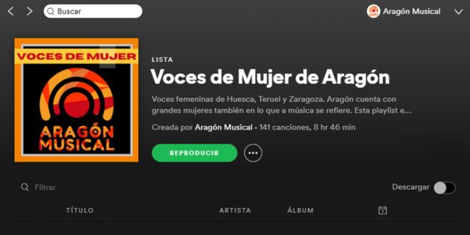 Cabezera del playlist 'Voces de mujer' de Aragón Musical